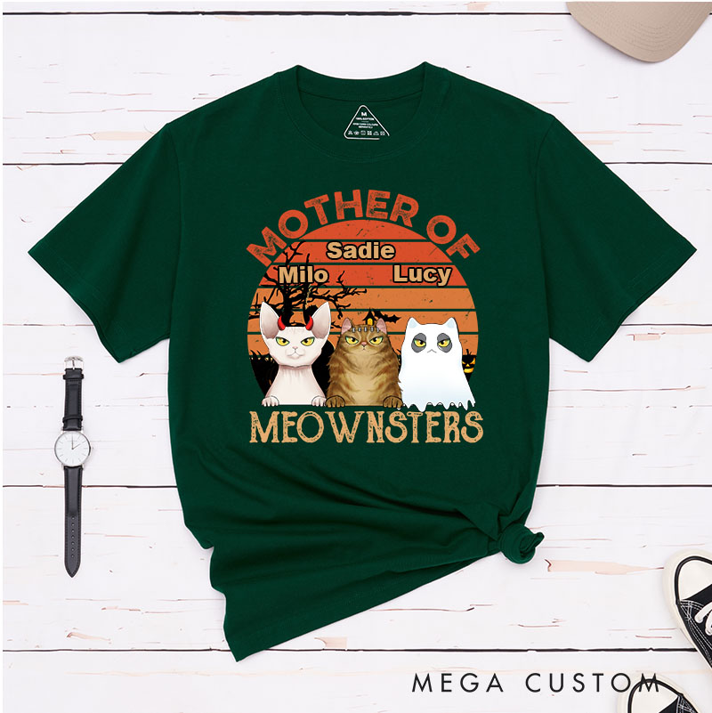 Personalized Cat Lover Mother Of Meownsters Spooky T-Shirt