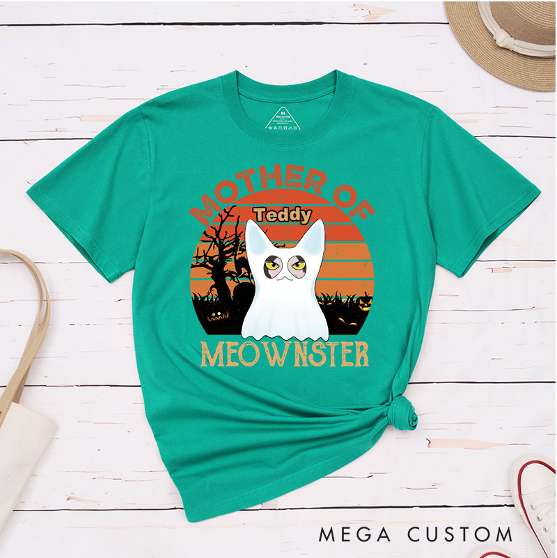 Personalized Cat Lover Mother Of Meownsters Spooky T-Shirt