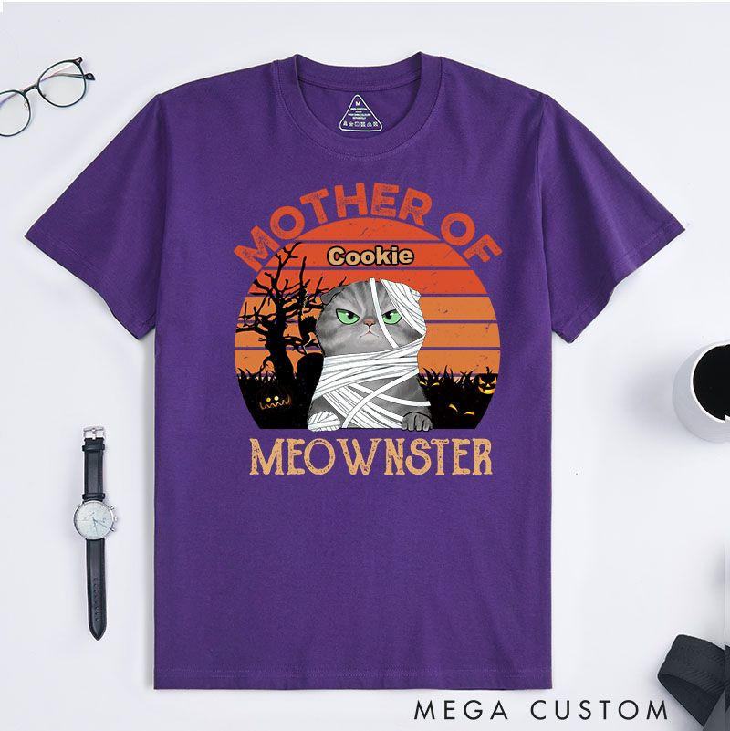 Personalized Cat Lover Mother Of Meownsters Spooky T-Shirt