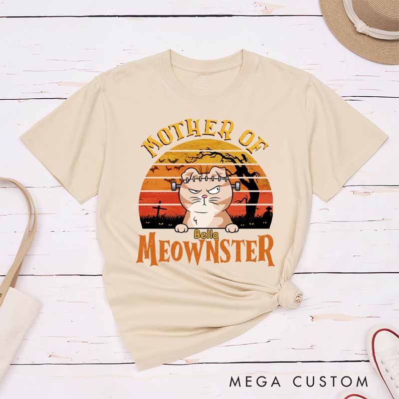 Personalized Cat Lover Mother of Meownsters Mom Version T-Shirt