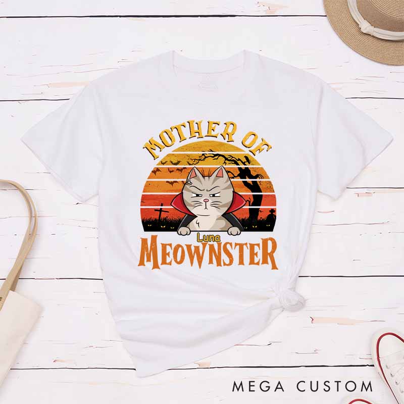 Personalized Cat Lover Mother of Meownsters Mom Version T-Shirt