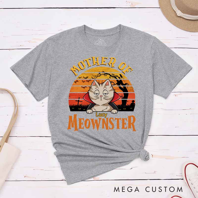 Personalized Cat Lover Mother of Meownsters Mom Version T-Shirt