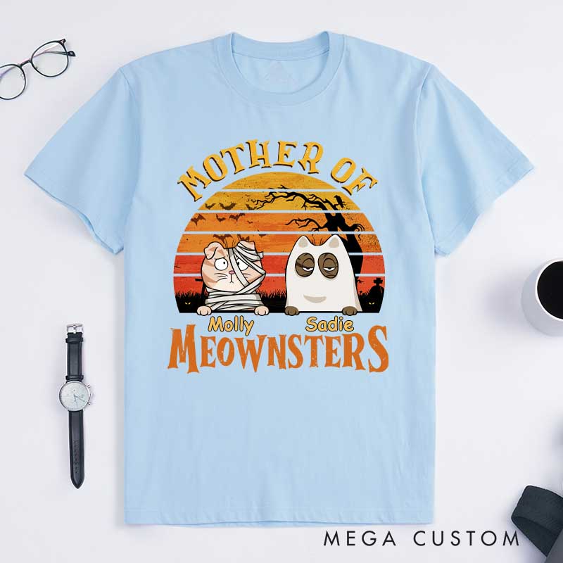 Personalized Cat Lover Mother of Meownsters Mom Version T-Shirt