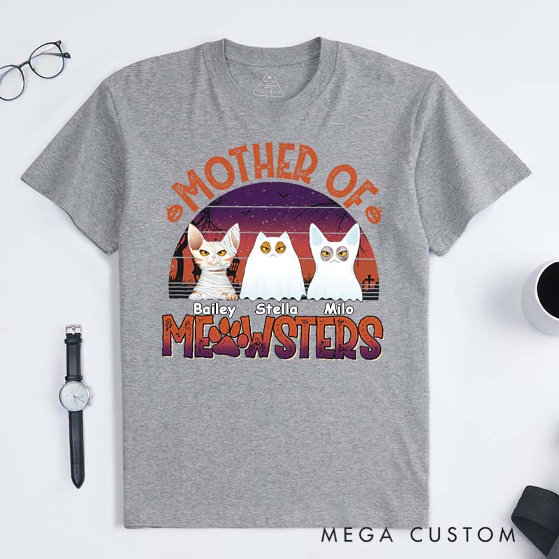 Personalized Cat Lover Mother of Meowsters T-Shirt