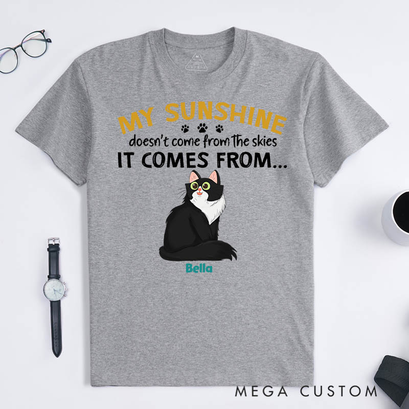 Personalized Cat Lover My Sunshine Doesn't Come the Skies T-Shirt