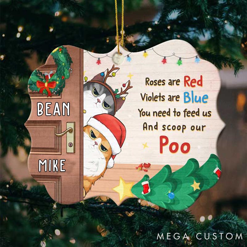 Personalized Cat Lover Naughty Cats behind the Door Christmas Ornament