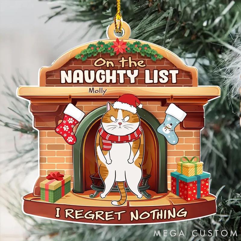 Personalized Cat Lover Naughty List Christmas Ornament