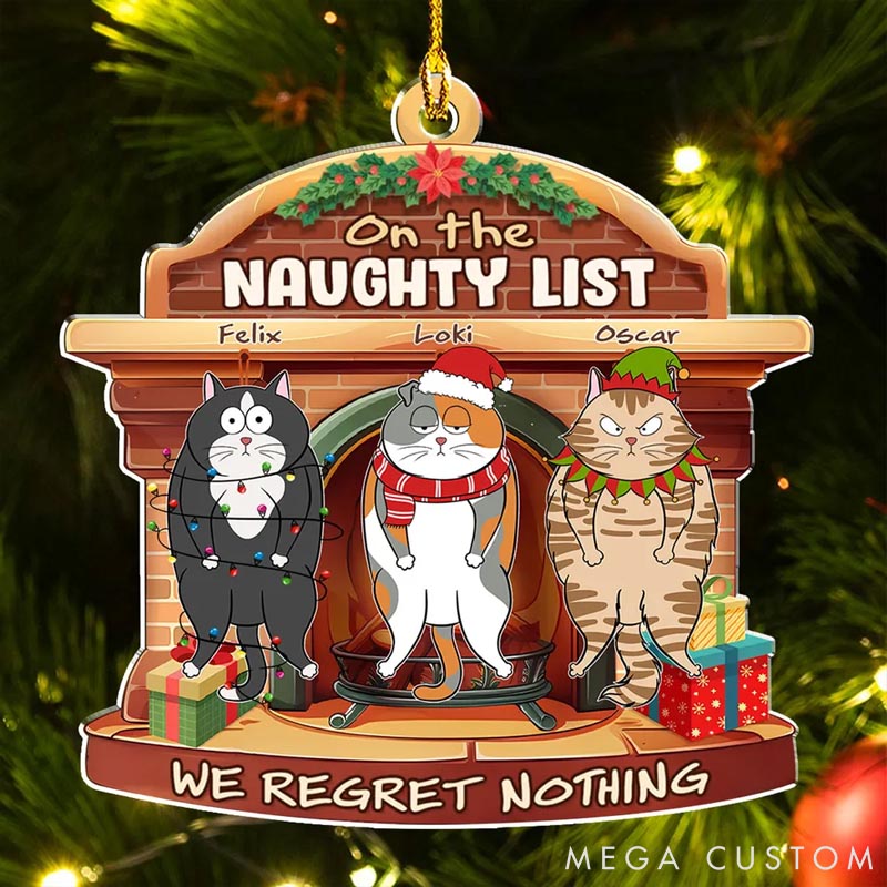 Personalized Cat Lover Naughty List Christmas Ornament