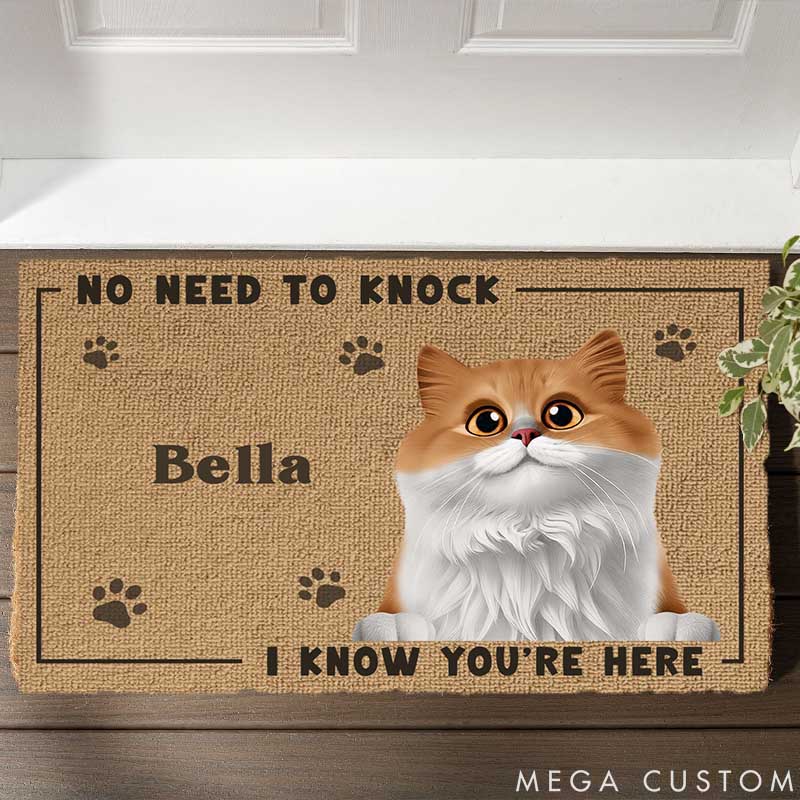 Personalized Cat Lover No Need to Knock Doormat