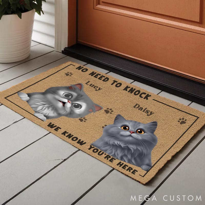 Personalized Cat Lover No Need to Knock Doormat