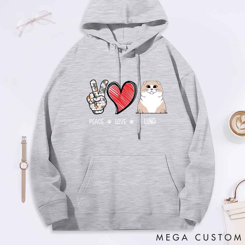 Personalized Cat Lover Peace Love Cat Classic Hoodies