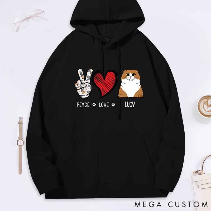 Personalized Cat Lover Peace Love Cat Classic Hoodies
