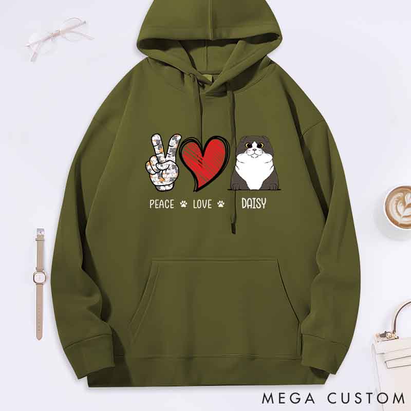 Personalized Cat Lover Peace Love Cat Classic Hoodies
