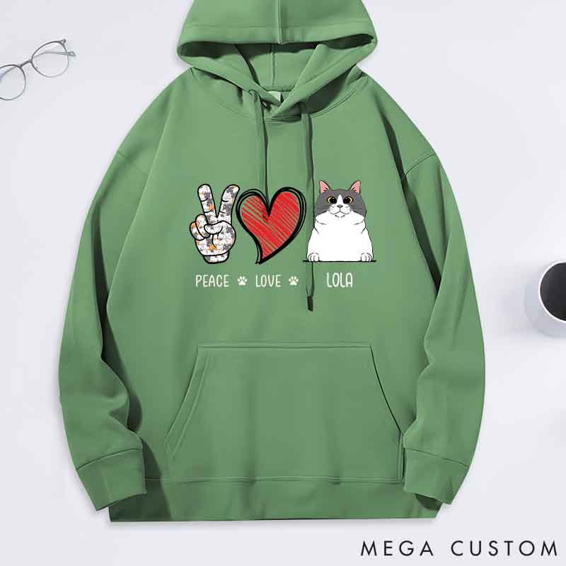 Personalized Cat Lover Peace Love Cat Classic Hoodies