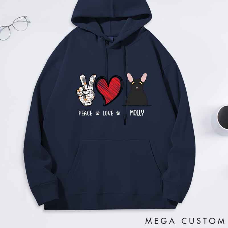 Personalized Cat Lover Peace Love Cat Classic Hoodies