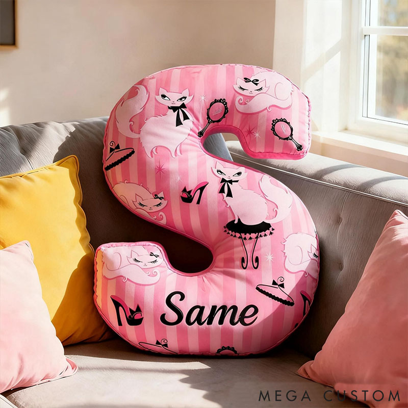 Personalized Cat Lover Pink Magic Mirror High Heels Letter Pillow with Custom Name Graphic 3D Print