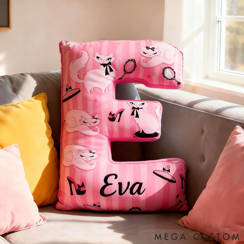 Personalized Cat Lover Pink Magic Mirror High Heels Letter Pillow with Custom Name Graphic 3D Print