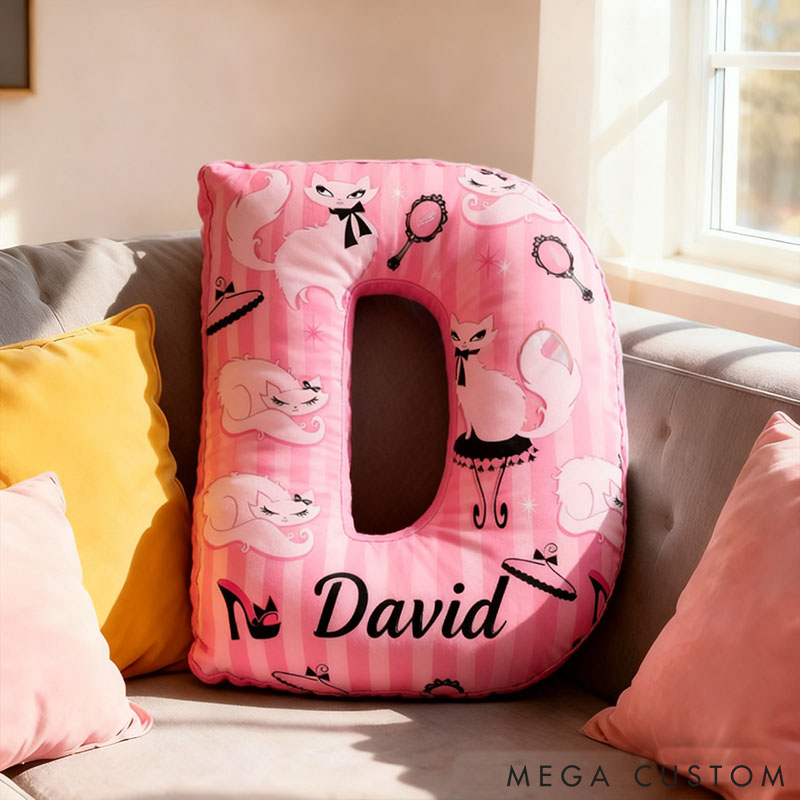 Personalized Cat Lover Pink Magic Mirror High Heels Letter Pillow with Custom Name Graphic 3D Print