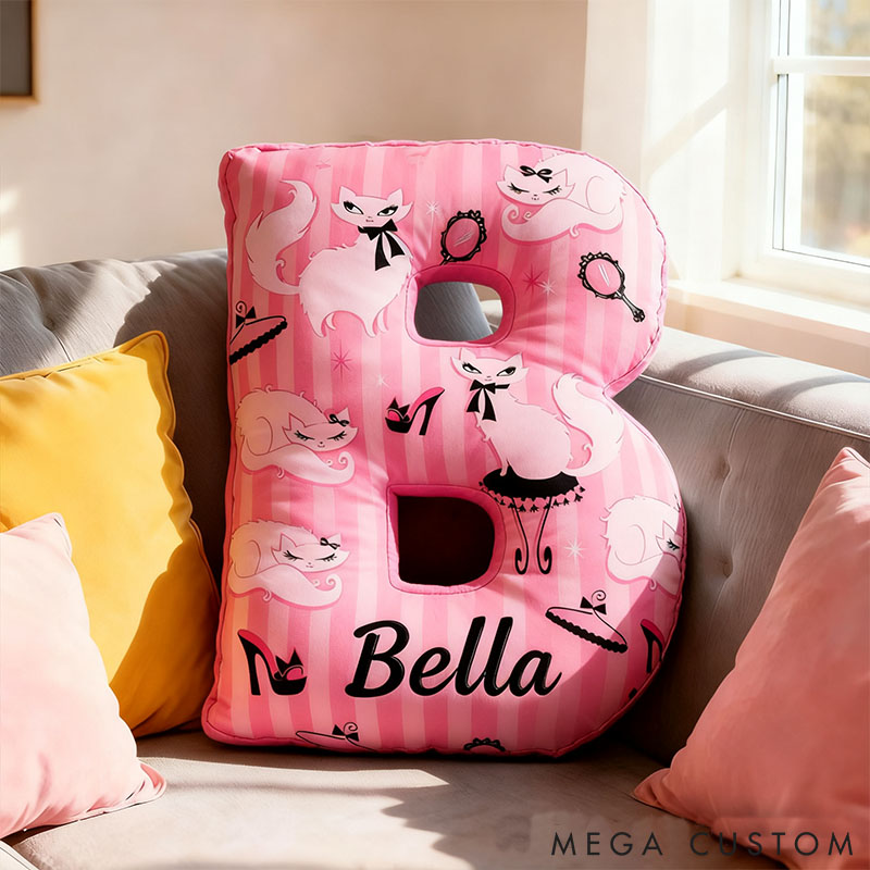 Personalized Cat Lover Pink Magic Mirror High Heels Letter Pillow with Custom Name Graphic 3D Print