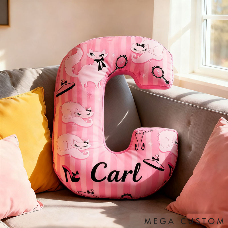 Personalized Cat Lover Pink Magic Mirror High Heels Letter Pillow with Custom Name Graphic 3D Print