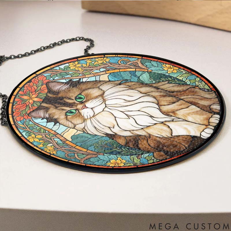 Personalized Cat Lover Portrait from Photo Forest Sun Catcher