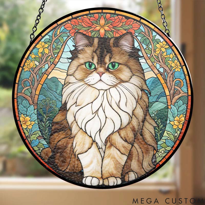 Personalized Cat Lover Portrait from Photo Forest Sun Catcher
