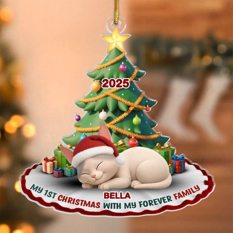 Personalized Cat Lover Purrfectly Festive First Christmas Acrylic Christmas Ornament