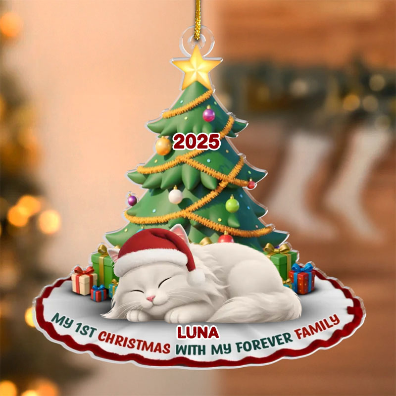 Personalized Cat Lover Purrfectly Festive First Christmas Acrylic Christmas Ornament