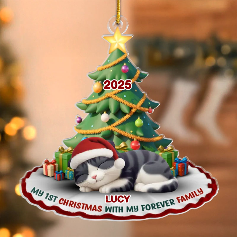 Personalized Cat Lover Purrfectly Festive First Christmas Acrylic Christmas Ornament