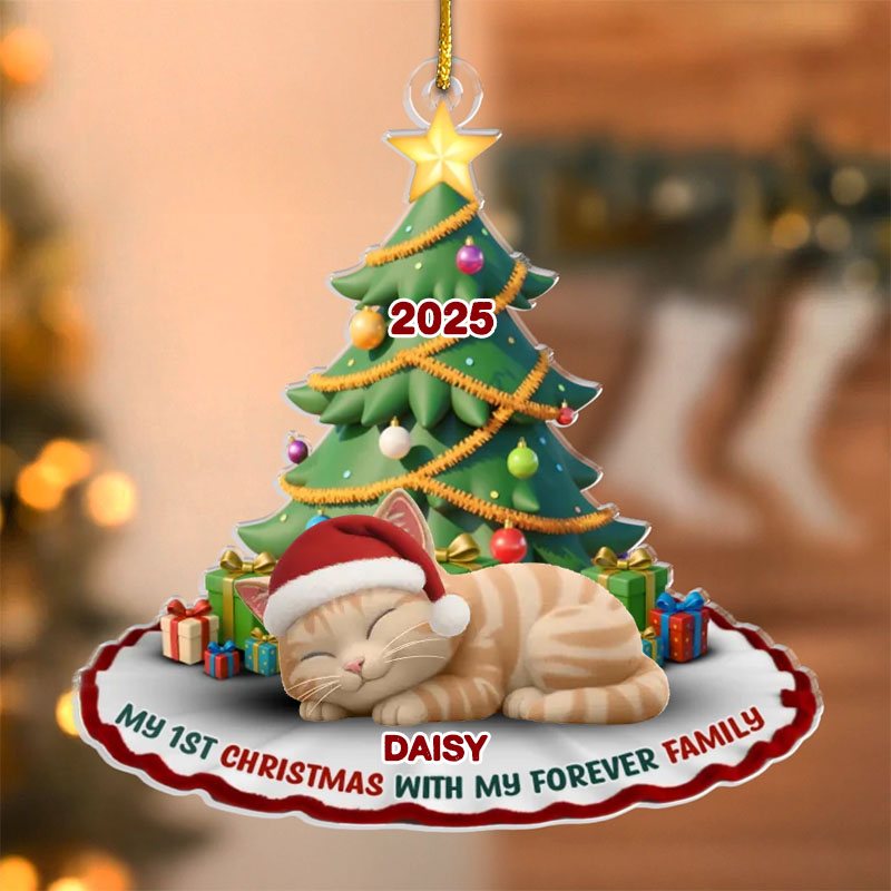 Personalized Cat Lover Purrfectly Festive First Christmas Acrylic Christmas Ornament