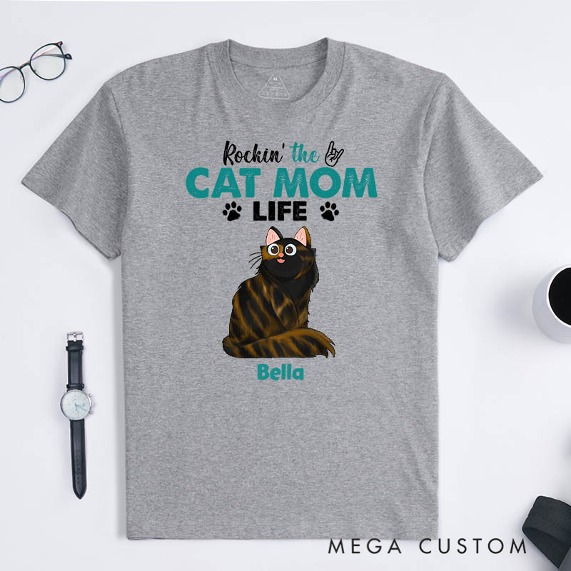 Personalized Cat Lover Rockin the Cat Mom Life T-Shirt