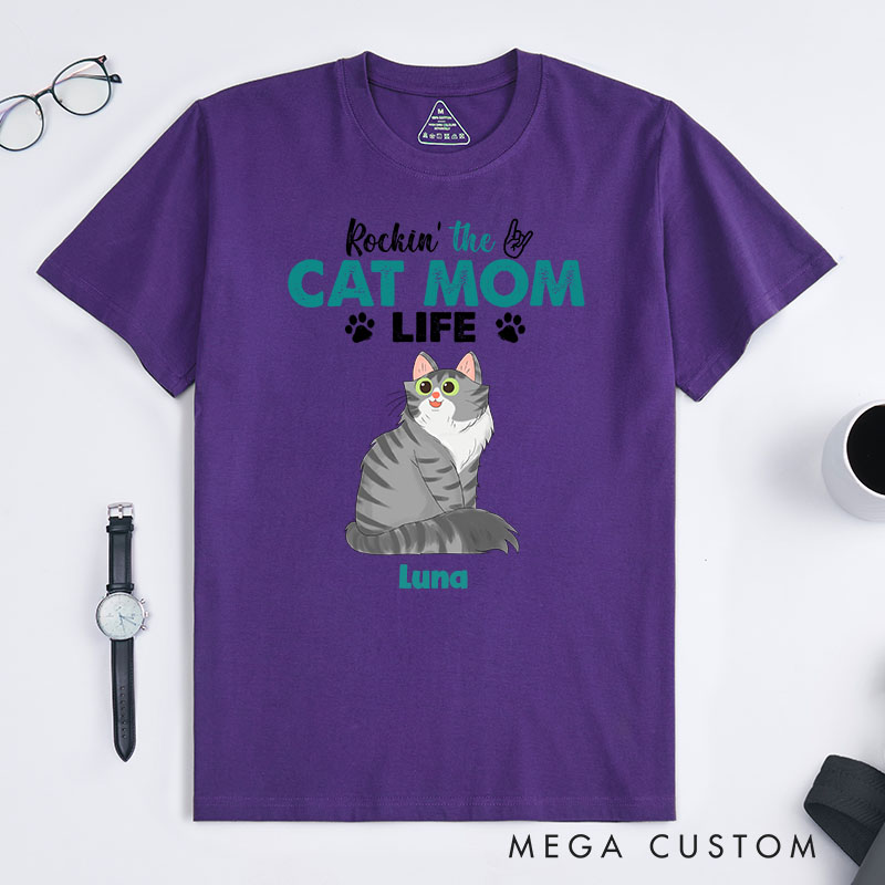 Personalized Cat Lover Rockin the Cat Mom Life T-Shirt
