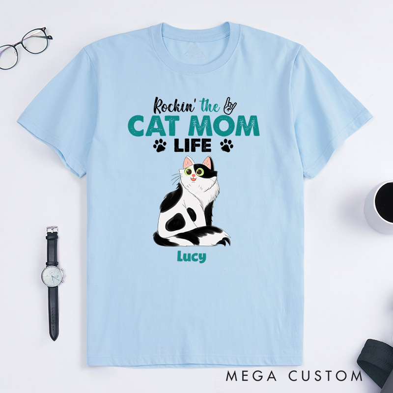 Personalized Cat Lover Rockin the Cat Mom Life T-Shirt