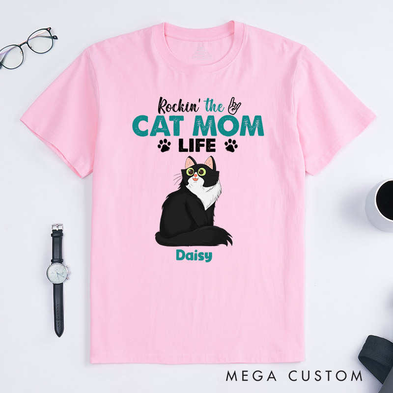 Personalized Cat Lover Rockin the Cat Mom Life T-Shirt