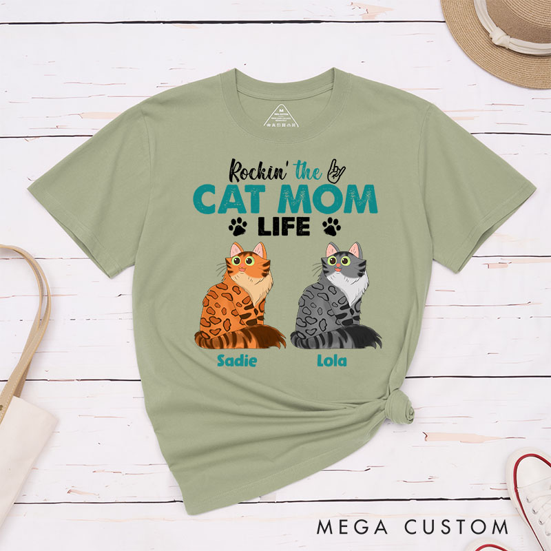 Personalized Cat Lover Rockin the Cat Mom Life T-Shirt