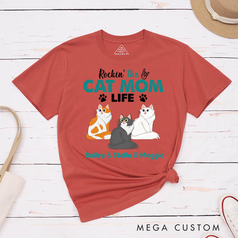 Personalized Cat Lover Rockin the Cat Mom Life T-Shirt