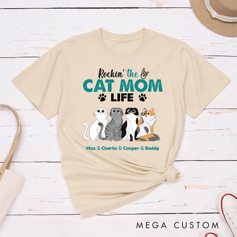 Personalized Cat Lover Rockin the Cat Mom Life T-Shirt