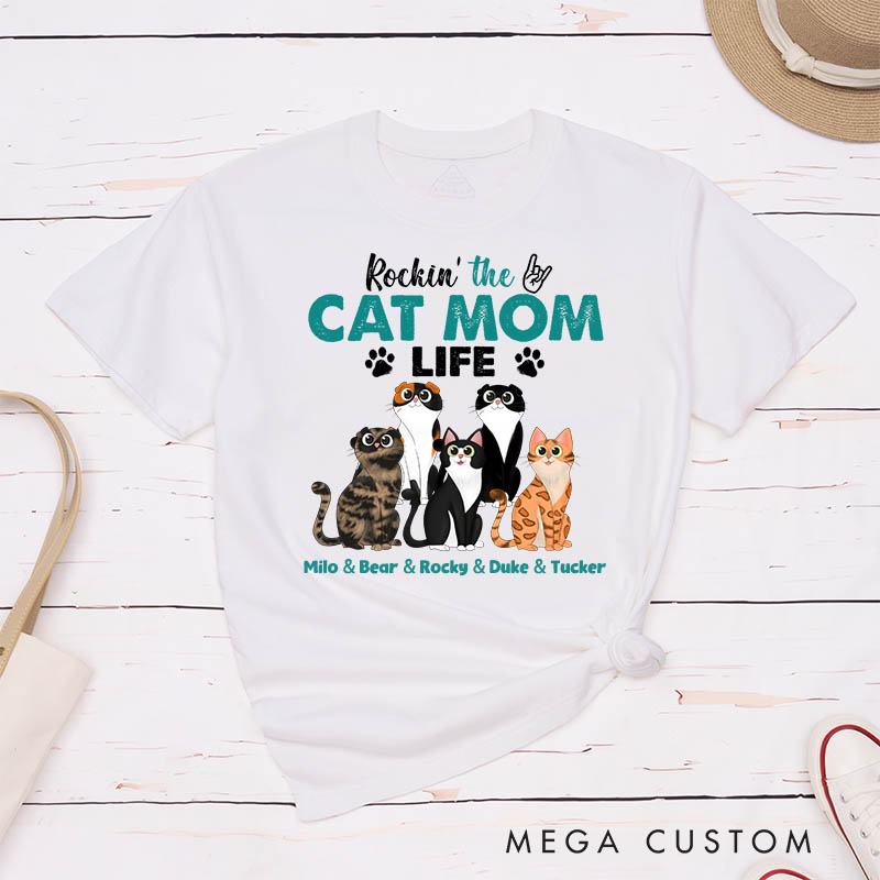 Personalized Cat Lover Rockin the Cat Mom Life T-Shirt