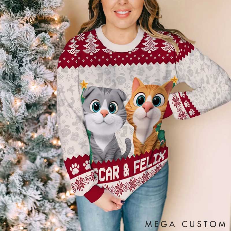 Personalized Cat Lover Santa is Coming to Cats Ugly Sweatshirt