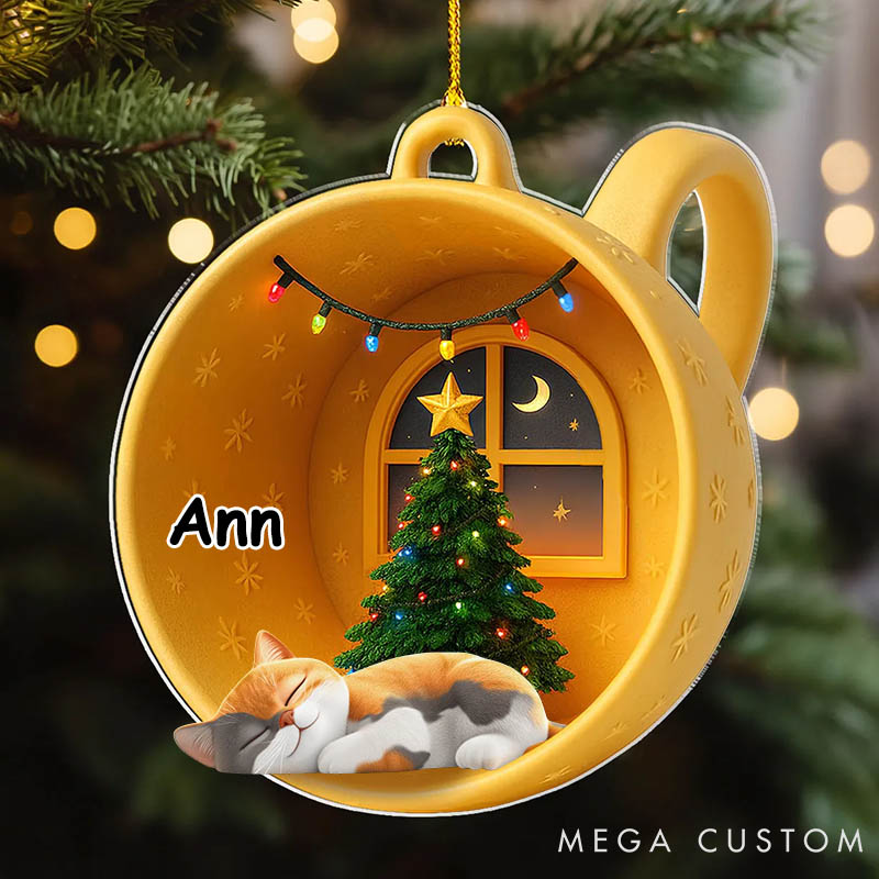 Personalized Cat Lover Sleeping Cat Cupcake Christmas Ornament