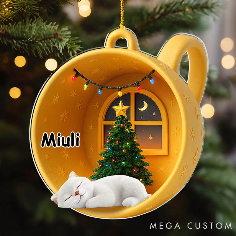 Personalized Cat Lover Sleeping Cat Cupcake Christmas Ornament