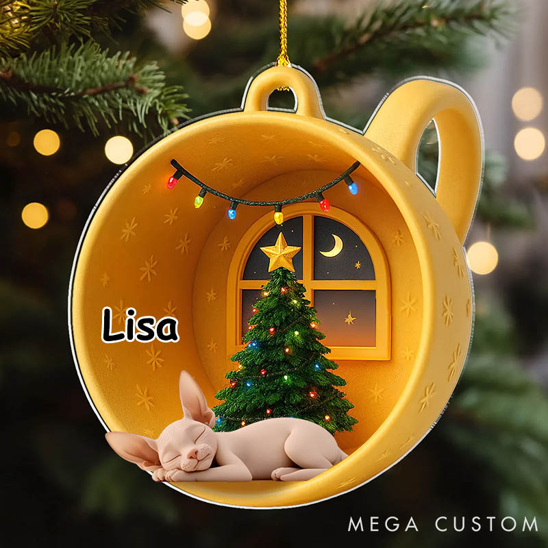Personalized Cat Lover Sleeping Cat Cupcake Christmas Ornament