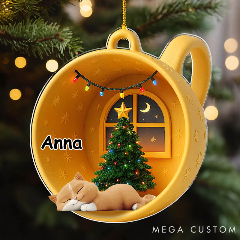 Personalized Cat Lover Sleeping Cat Cupcake Christmas Ornament