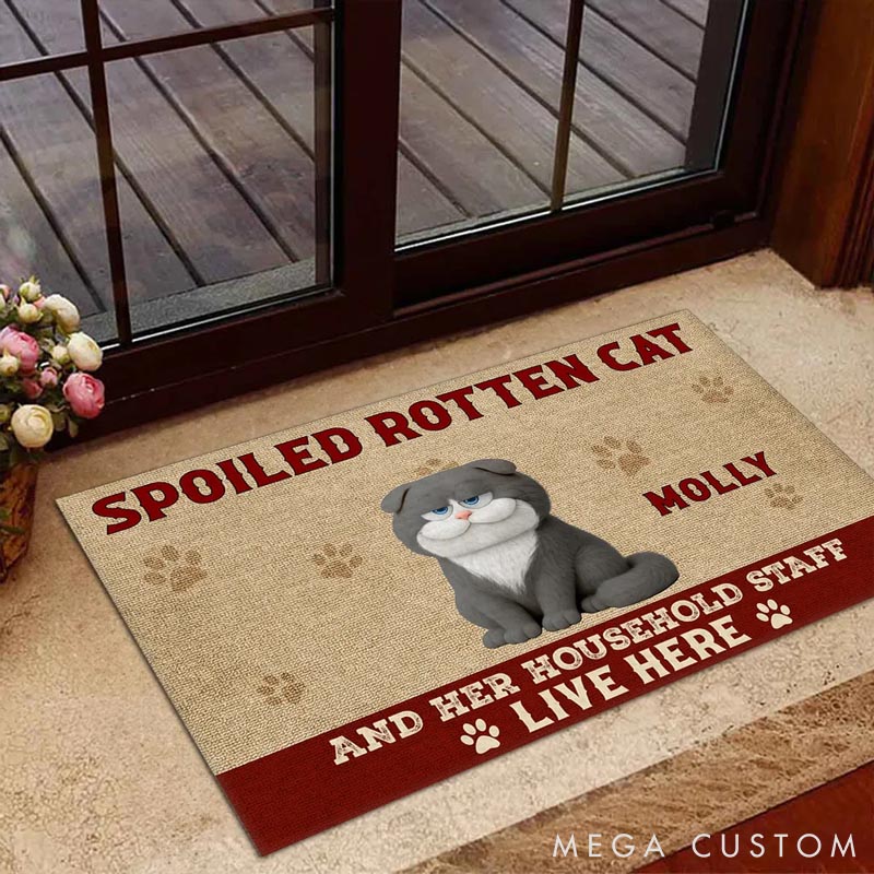 Personalized Cat Lover Spoiled Cat Live Here Doormat