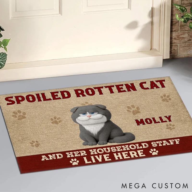 Personalized Cat Lover Spoiled Cat Live Here Doormat