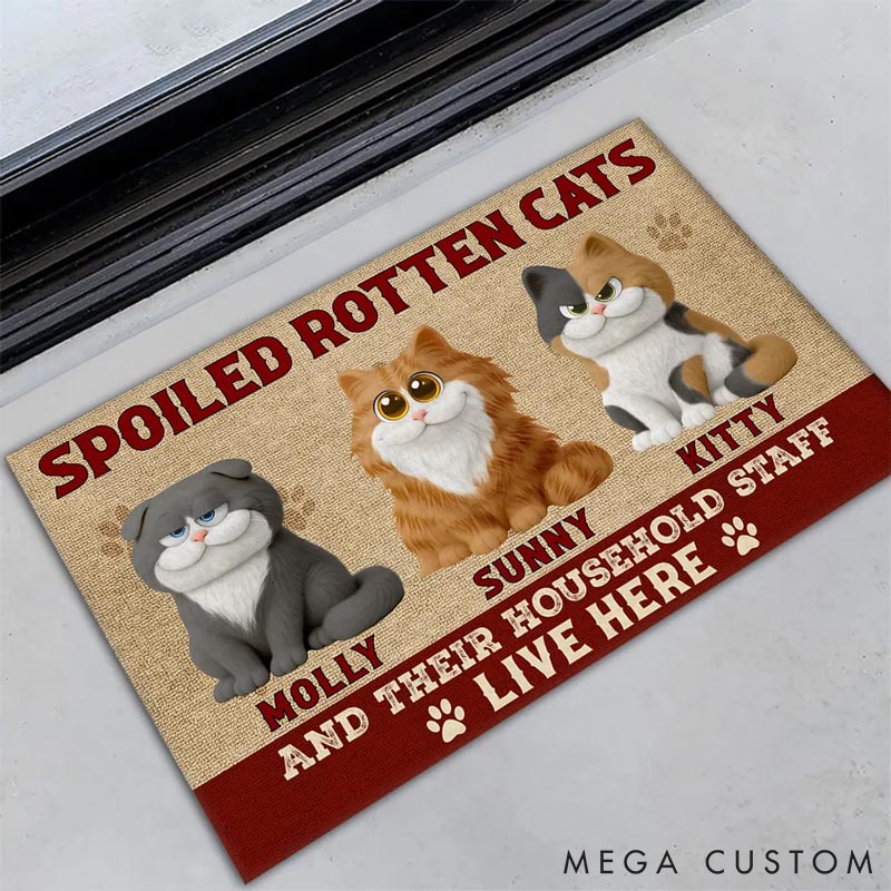 Personalized Cat Lover Spoiled Cat Live Here Doormat