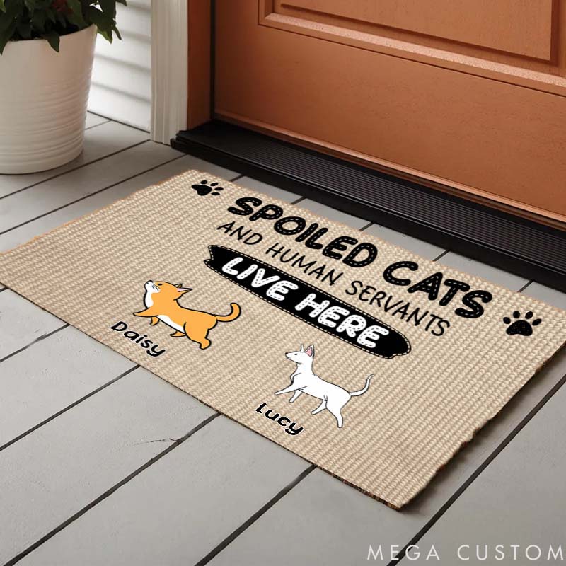 Personalized Cat Lover Spoiled Cats Live Here Doormat