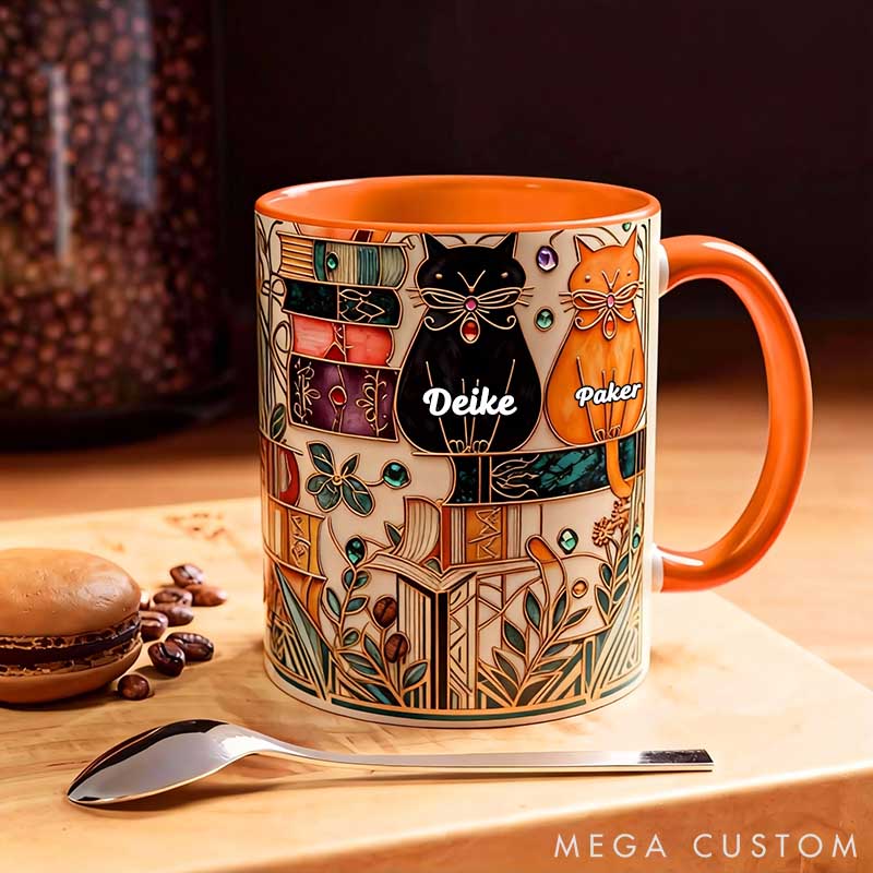 Personalized Cat Lover Stained Glass Look Cat Mug Book Lover Ceramic Coffee Cup
