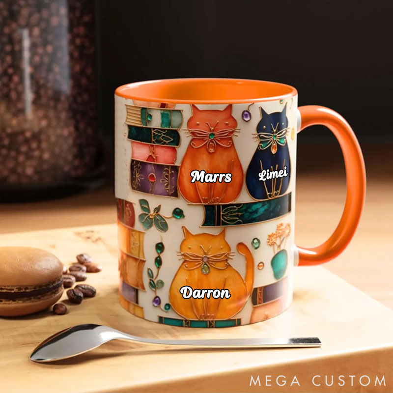 Personalized Cat Lover Stained Glass Look Cat Mug Book Lover Ceramic Coffee Cup