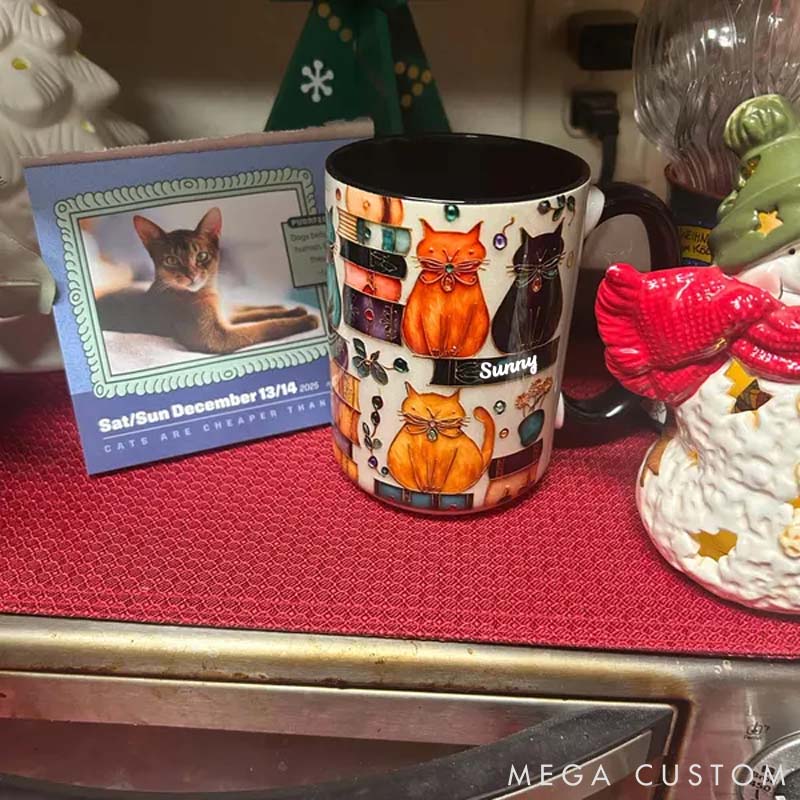 Personalized Cat Lover Stained Glass Look Cat Mug Book Lover Ceramic Coffee Cup Bookish Mug